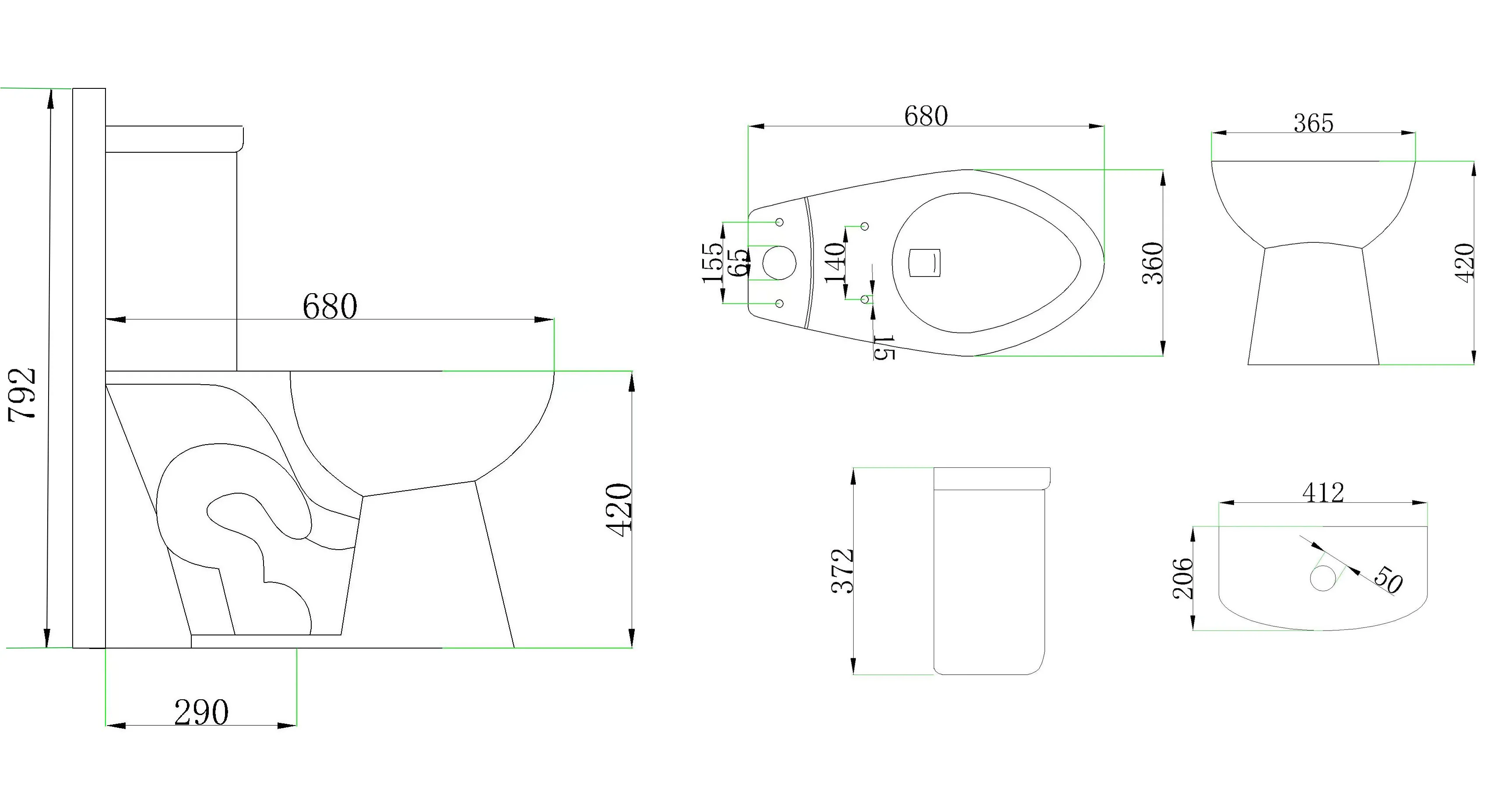 AIDI Modern Design Siphonic S-trap 300mm Bathroom Water Closet Ceramic Two Piece Toilet supplier