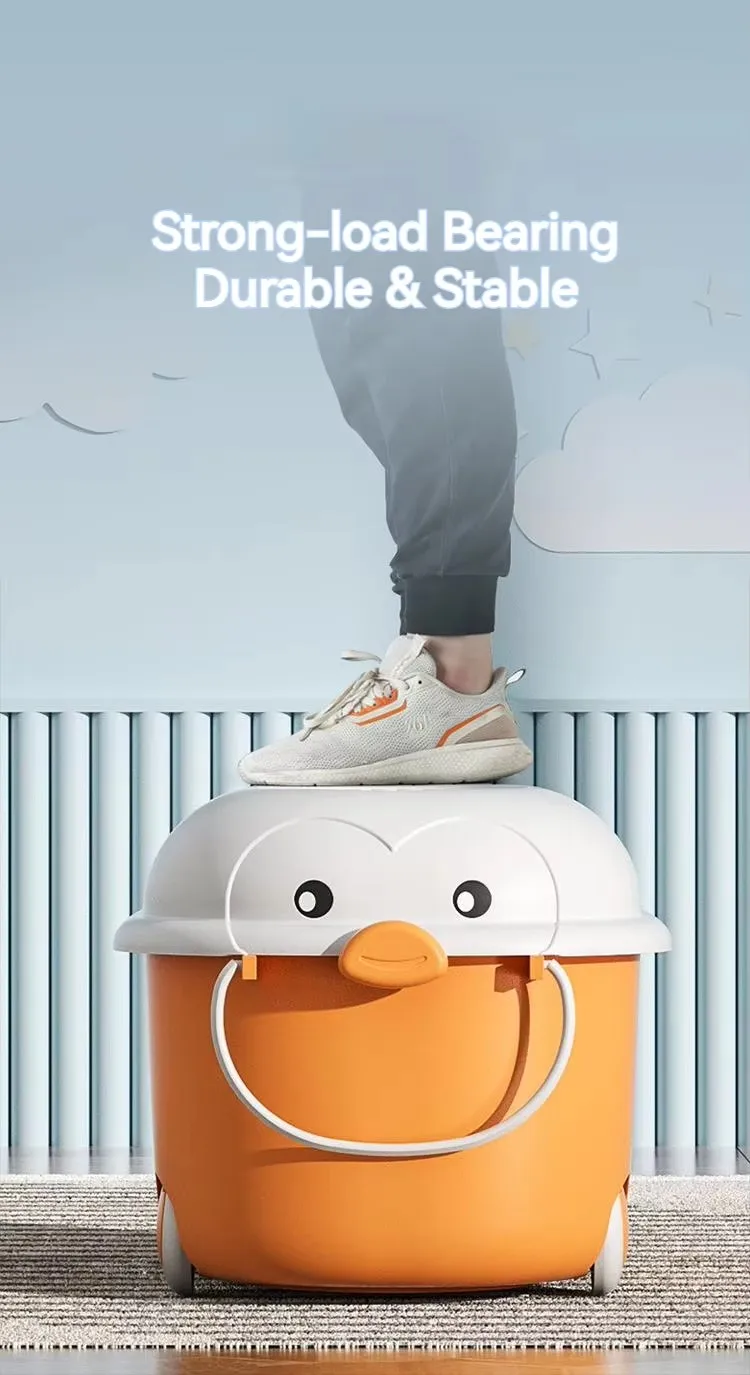 Detachable Cute Cartoon Duck Plastic Storage Box With Lid Baby's Toys Storage Box Featuring Wheels & Handle manufacture