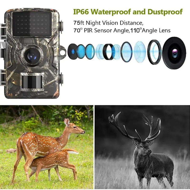 DH1 Wildlife Trail Camera Night Vision Animal Trap Camera 2.5K Trail Hunting Camera With 38pcs 940nm IR LED and IP66 Waterproof