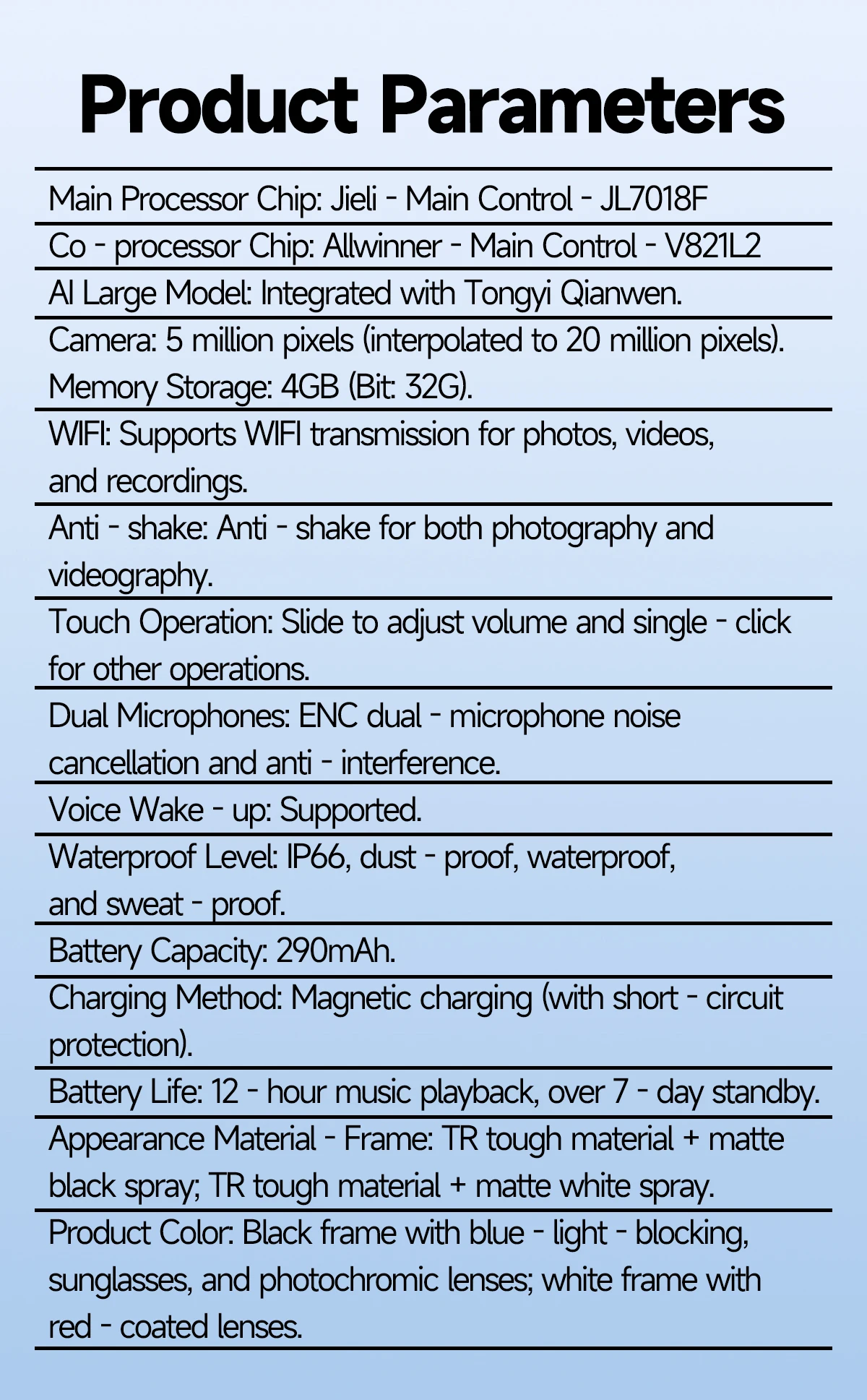 W620 Smart AI Glasses 5MP Camera Outdoor Sunglasses Wi-Fi Transfer BT Audio Record Smart Wearable Headset with Camera