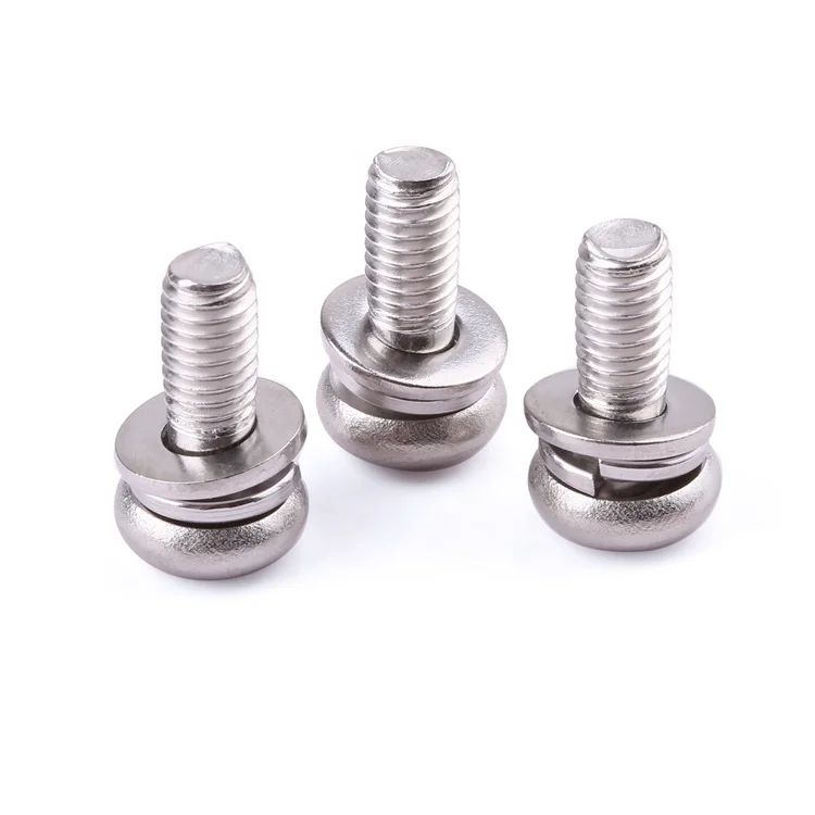 Factory price fastener M2-M8 stainless steel pan head sems machine combined screw with flat washer sems screw