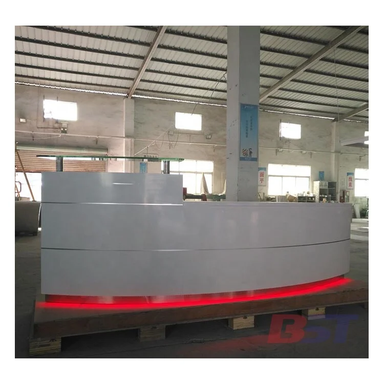 Solid Surface Semi Circle Reception Desk with Back Wall Half Round Artificial Marble Quartz Stone Reception Front Counter
