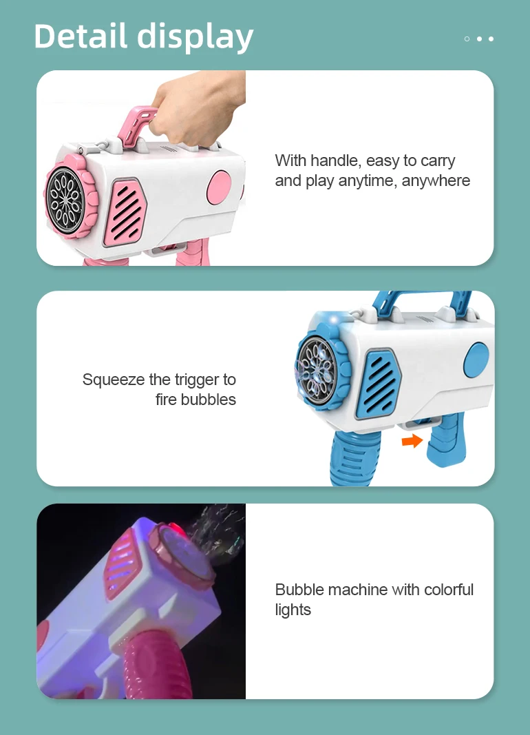 Chengji automatic flashing rocket launcher bubble gun blower soap toys summer outdoor rocket boom bubble gun toys