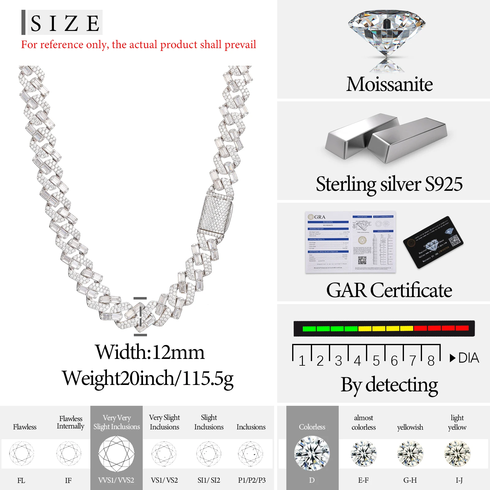 D’Joy Moissanit 19cm Armband, 925 Silber Rhodiniert - 13,58 Ct