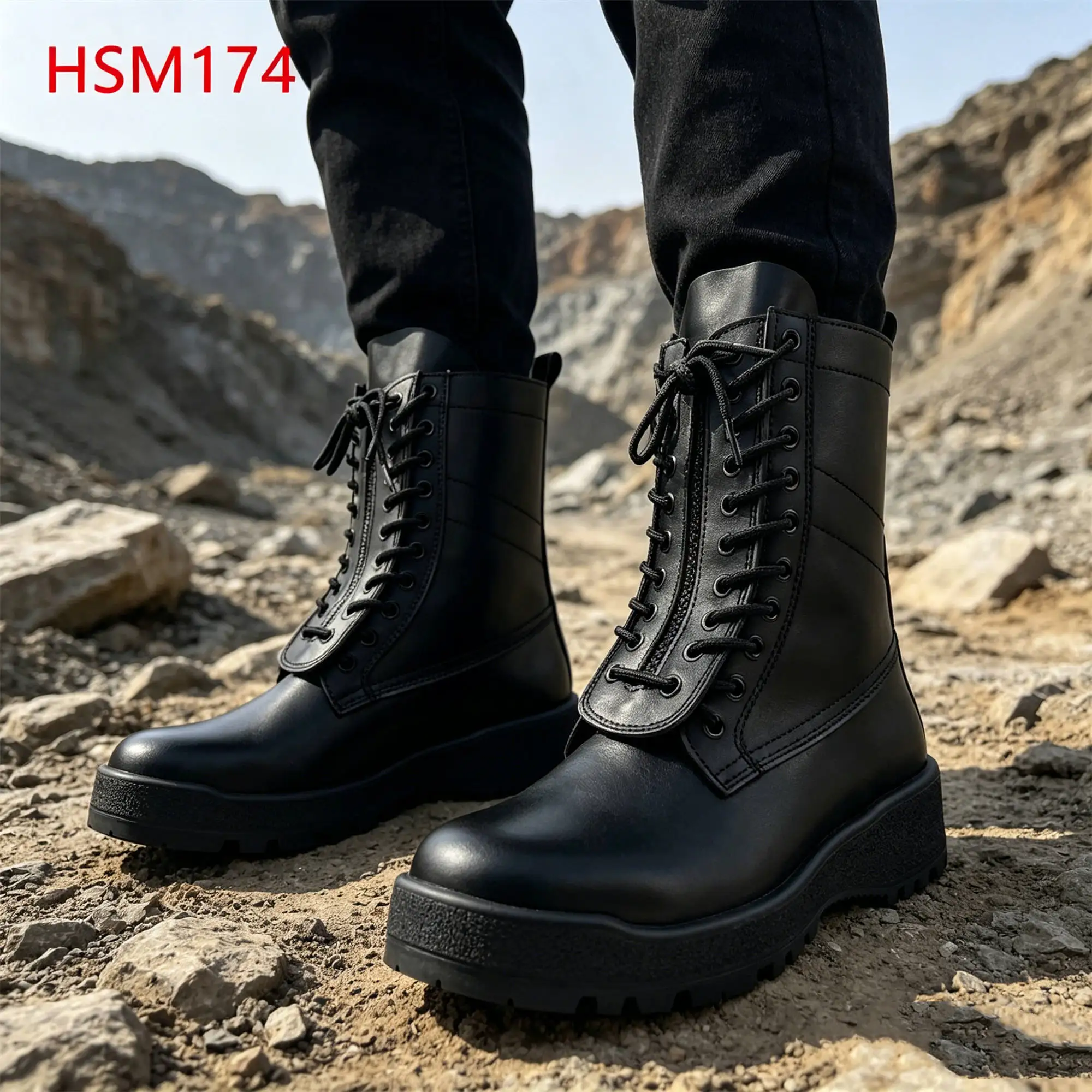 WYC,US Market Full Leather Black Combat Boots With Front Zip Group Training Two Colors Rubber Outsole Tactical Boots HSM174