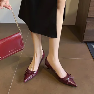 OEM/ODMElegant Sweet 4.5CM French Temperament Bow Slip-On High Heels Women's Pointed Thin Heel Summer Shoes