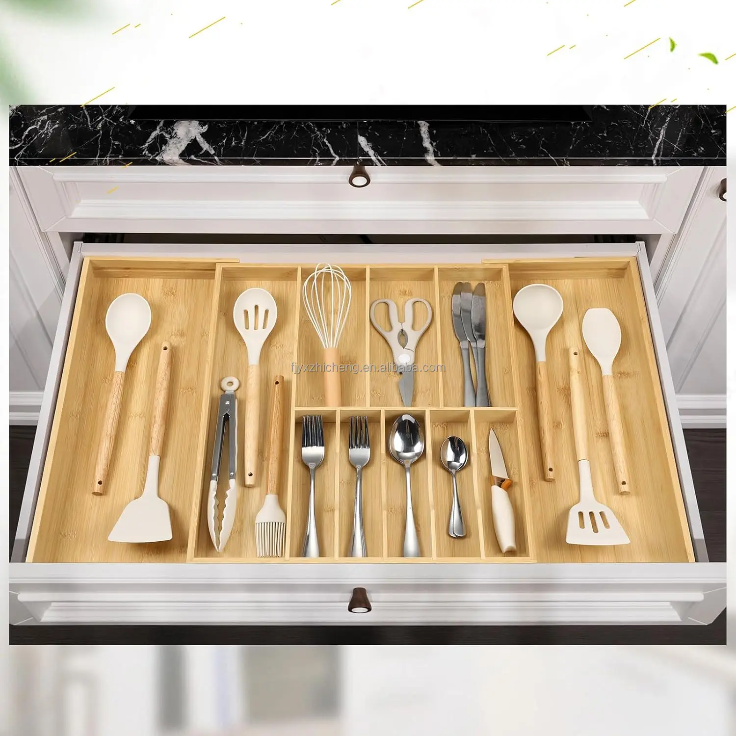 product expandable 167 30 bamboo wood flatware tray large kitchen drawer organizer for cutlery utensils scissors silverware-4
