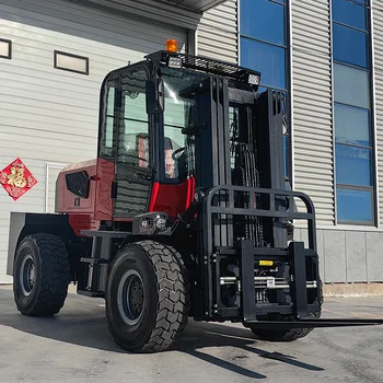 New 5 Ton 5000kg 4WD Diesel Forklift for Off-Road Use Easy Maintenance 4-Wheel Rough Terrain Forklift Solid Tire Option Engine