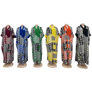 Wholesale New Elegant Loose Printed Women's Plus Size V-neck Short Sleeve Fashion Dress