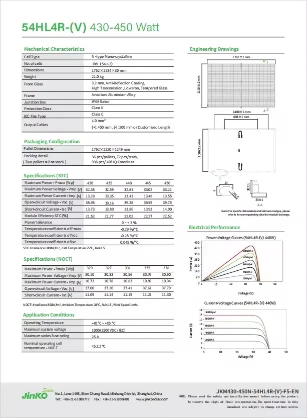 Popular Jinko Solar Mono-facial Module N-type Jkm430-450n-54hl4r-(v) 430w 435w 440w 445w 450w ...