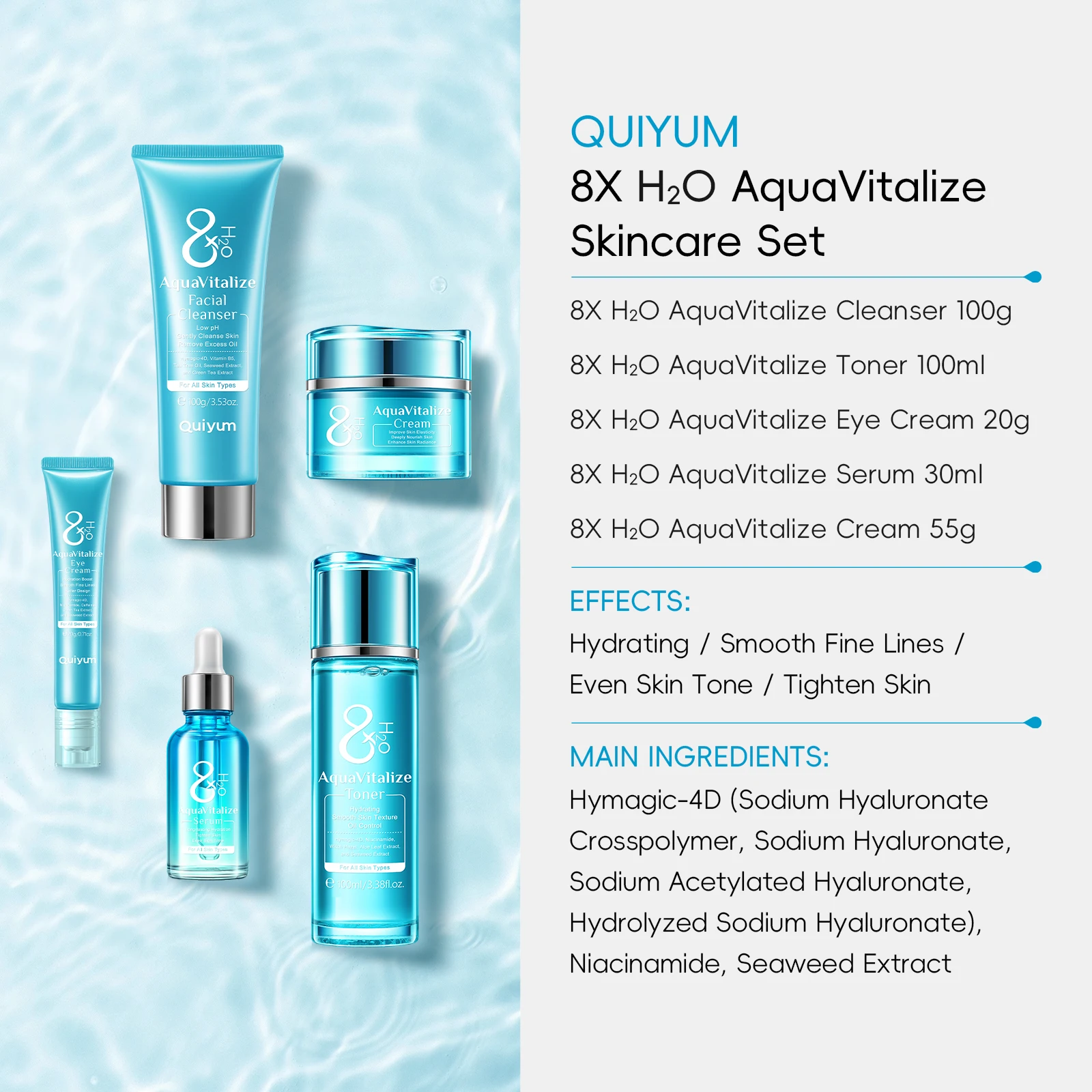 QUIYUM 8X H2O Aquavitalize Skincare Set - Anti-Acne & Whitening