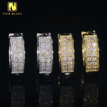 Fashion Jewelry Hip Hop Earrings 2 Rows Moissanite Diamond Hoop Earrings Sterling Silver 18K Gold Plated