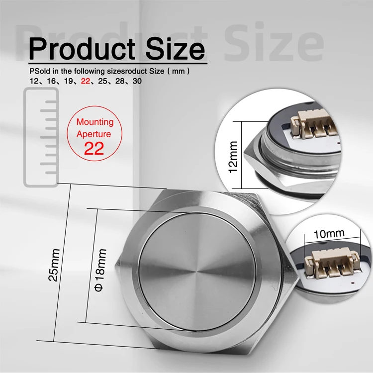 High Quality Super Short Button IP67 Waterproof Push Button 22mm Momentary on OFF Push Button Switch