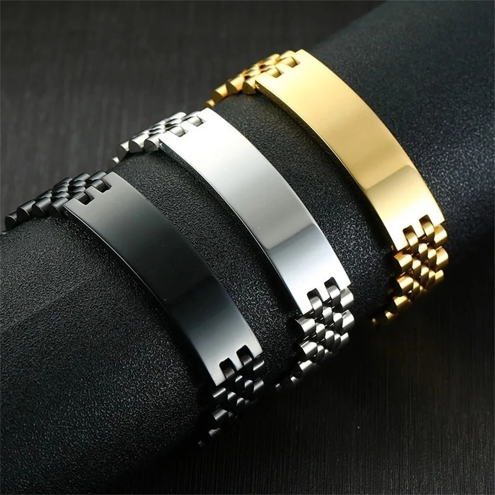 High Quality 15mm Wide Curved Stainless Steel Strap Bracelet 18k Gold ...