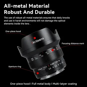 7artisans MF 7.5mm F3.5 APS-C 205 Ultra Wide-Angle Manual Fisheye Lens, Compatible with Canon EF DSLR Lens detail image