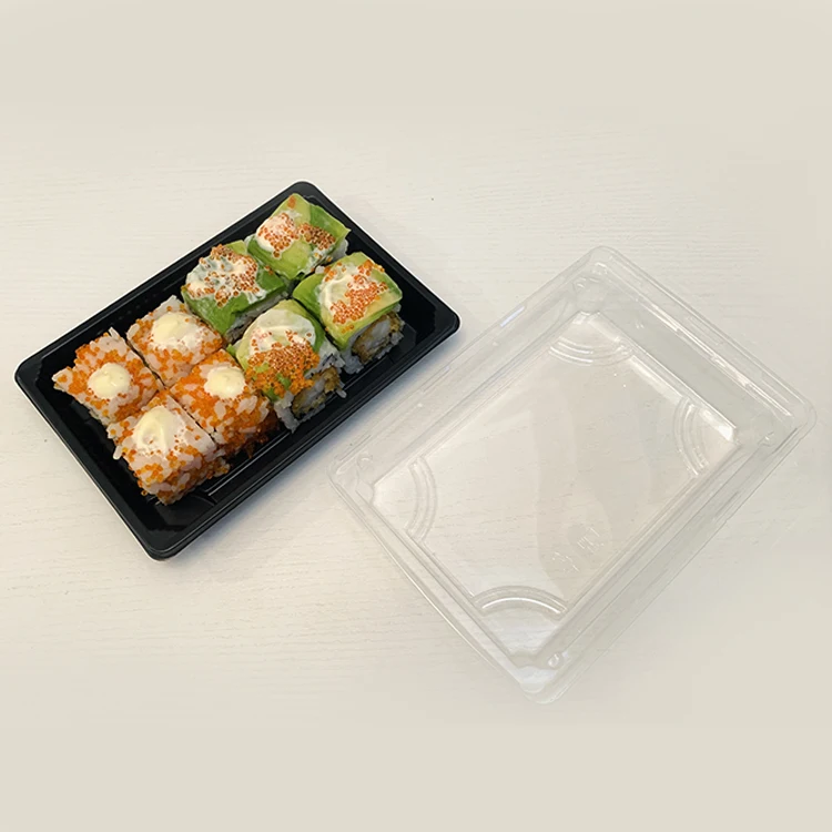 PS take out clear disposable eco friendly plastic food packing sushi tray with lid