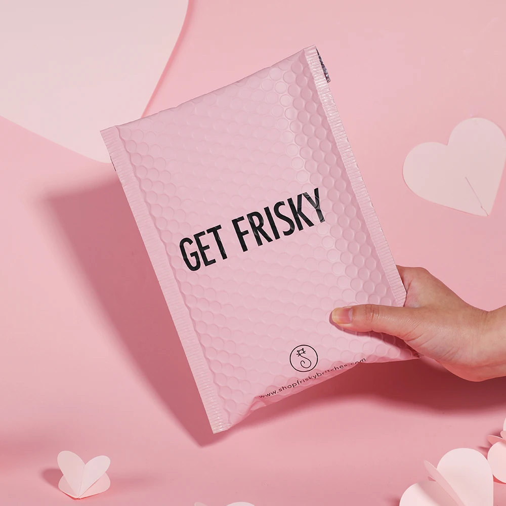 Cosmetic Pink Bubble Padded Envelope Customized Logo Metallic Foil Poly Bubble Mailers