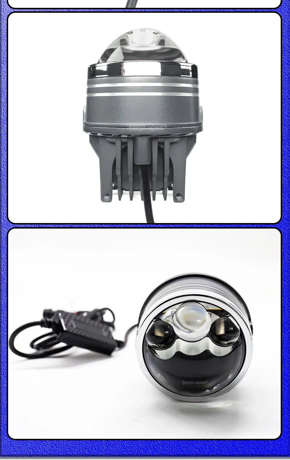 TECH-KING 75W Bi LED laser fog lights Tri-colors high power for car with 3 laser 3 inch Bi ed projector Lens Led Fog Bulbs