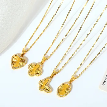 fashion pendant necklace clover heart butterfly charms Stainless Steel 18K Gold Plated Four Leaf Clover Necklace for Women girls
