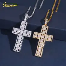 Wholesale Price Cubic Zircon Brass Jewelry Fashion Hip Hop Cross Pendant baguette Cut CZ Diamond Charm Pendants for Men