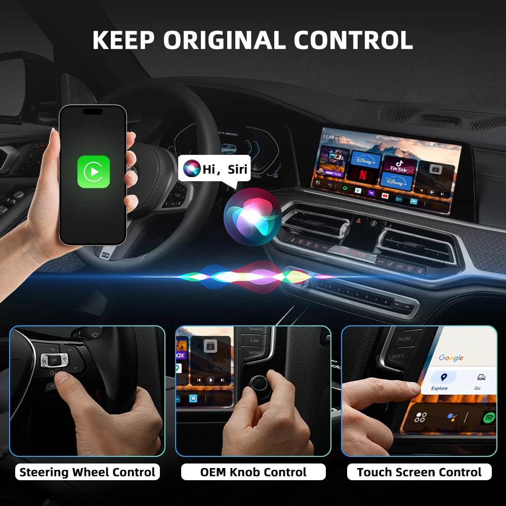 2025 NEW Magic Streaming Wireless CarPlay Adapter Smart Ai Box with Touch Screen Android Auto Car Play Box Universal
