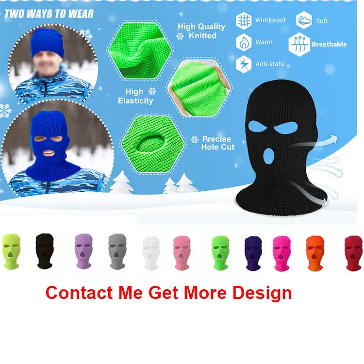 Wholesale Designer Winter Ski Masks Custom logo Knit 3 Hole Knitted Full Face Cover