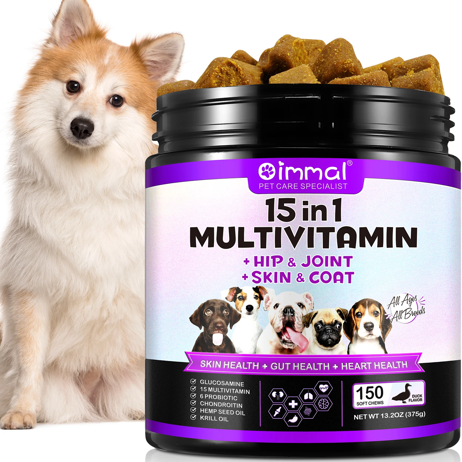 150 Soft Chews Natural Dog Vitamins 15in1 Dog Multivitamin Supplements For Immunity Digestion