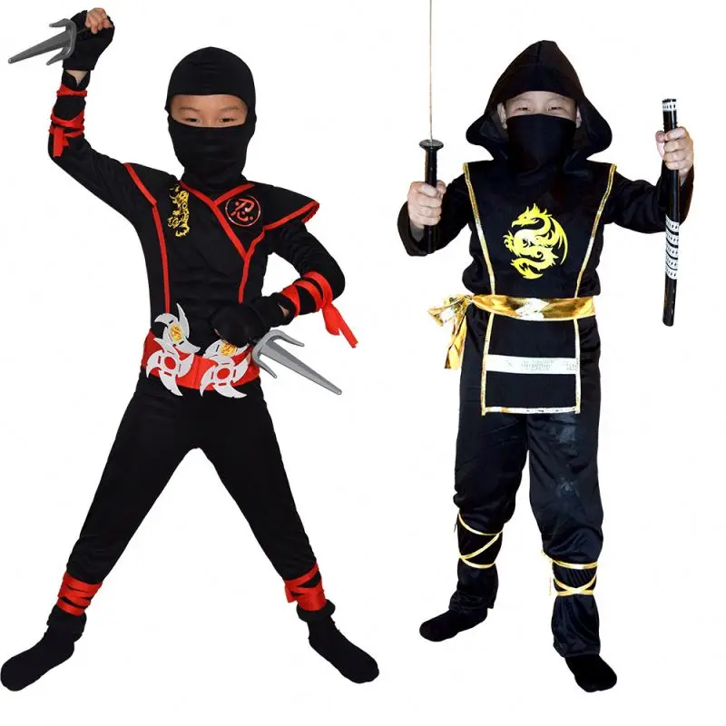Set Costume da Ninja per Bambini, Travestimento per Carnevale con Pugnale, Dardi e Spada per Ragazzi e Ragazze