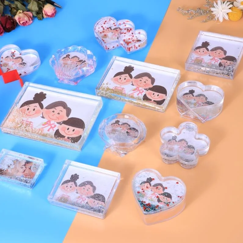 Mini 2x3 Instant Photo Insert Acrylic Picture Frame for Water Glitter Floating Sparkle Photo Frame with Fridge Magnet