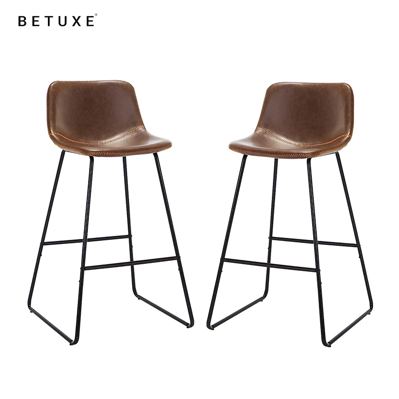 Contemporary Grey Leather Counter Bar Stools Low Back Dining Chairs with Modern Design for Hotels-Made from Bamboo