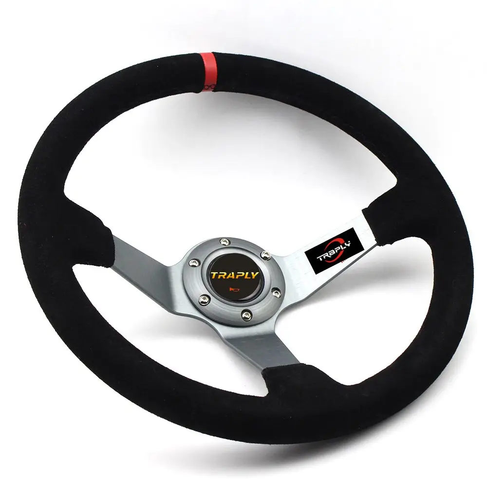 350 мм/14 дюймов серое/черное глубокое покрытие замша кожа гоночный автомобиль спортивное Рулевое колесо для