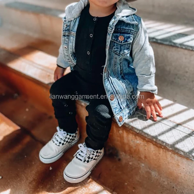 Oem Custom Hood Jean Jacket For Children Toddler Unisex Baby Boys Blue