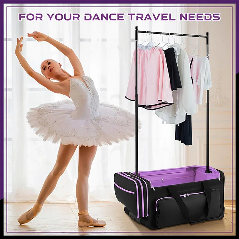 Custom Logo Performance Competition Dance Bag Rolling Garment Bag With Garment Rack Clothes Rack Dance Suitcase