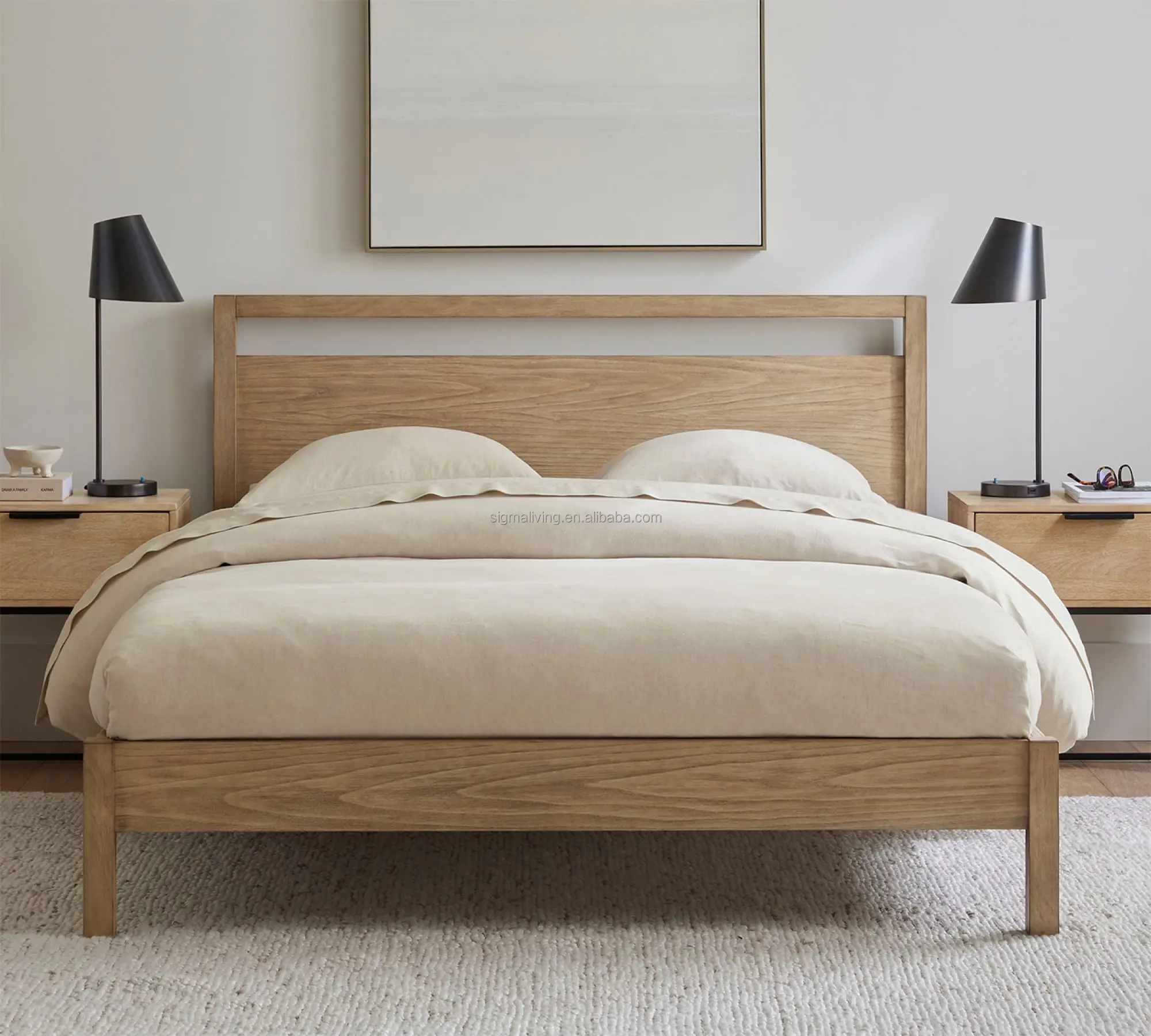 Bedroom big hotel bed indoor furniture wood platform bed