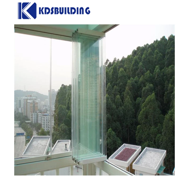 KDSBuilding Bi Folding Windows Frameless Tempered Sliding Glass  Bifold Folding Balcony Window