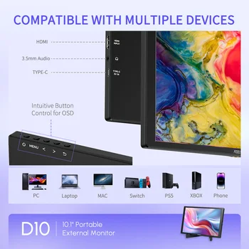 FEELWORLD D10 Gaming Console Portable Screen for Switch, Packaging Customization, Touch Function, Factory Direct detail image