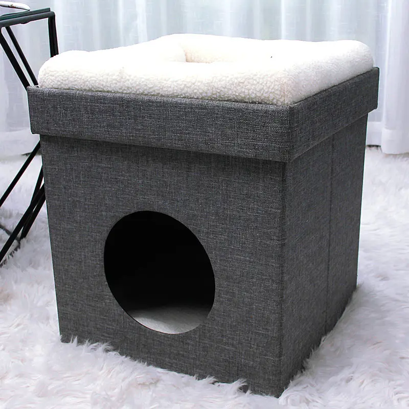 House Linen Fabric Ottoman Foldable Dog House Pet Ottoman House Seat Footstool