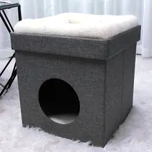 House Linen Fabric Ottoman Foldable Dog House Pet Ottoman House Seat Footstool