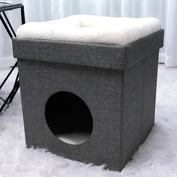 House Linen Fabric Ottoman Foldable Dog House Pet Ottoman House Seat Footstool