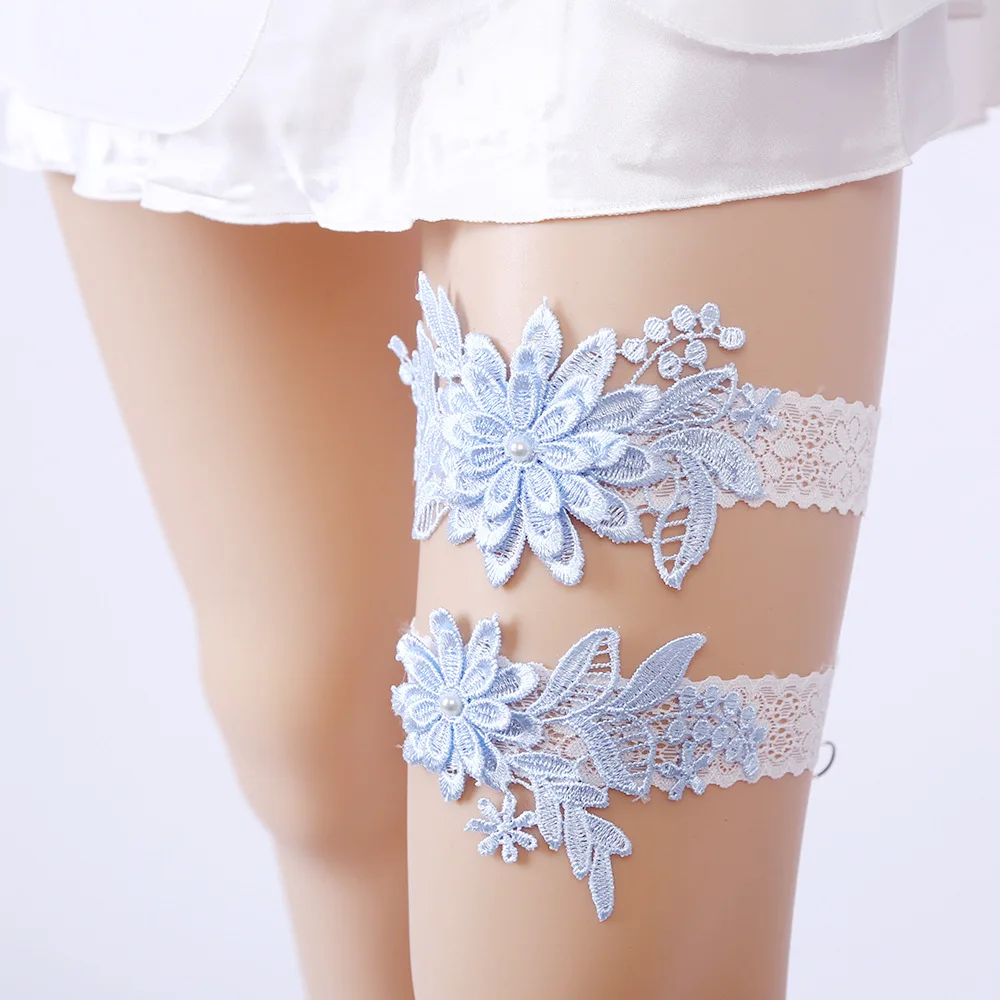 2023 Wedding Garter Bridal Lace Leg Ring - Navy White Embroidery 2023 Wedding Garter Bridal Lace Leg Ring - Navy White Embroidery
