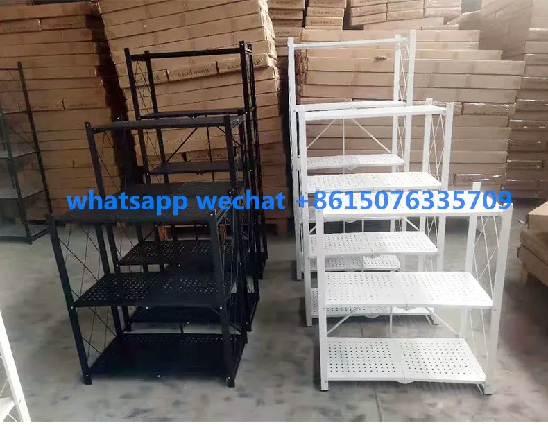 Modern Foldable Metal Kitchen Storage Rack with Wheels - 4-Tier ...