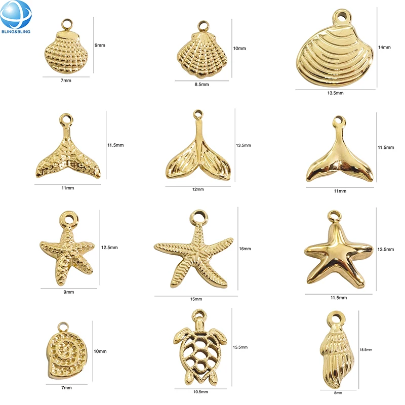 Custom Metal Sea Turtle Starfish Shell Swimwear Connector Fashion Bracelet Pendant Charms Bikini Charm Decoration Accessories