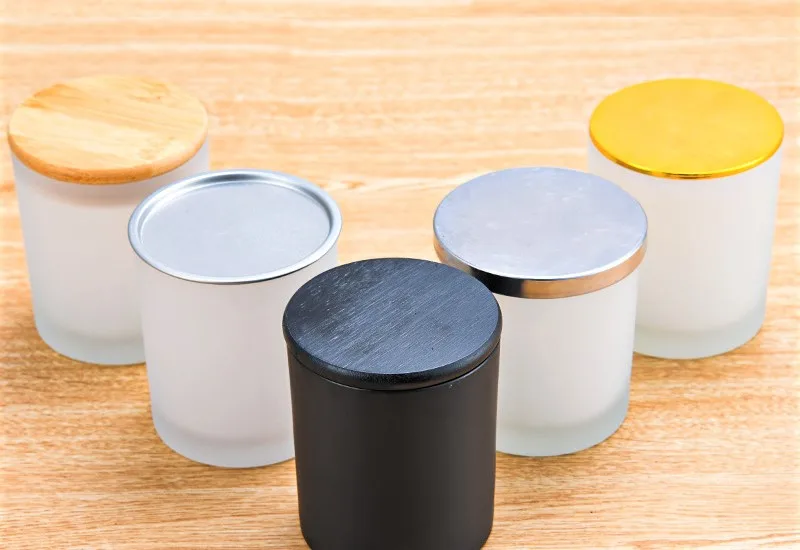 Wholesale Bulk 10.5oz Empty Frosted Black White Glass Candle Jars with Lid