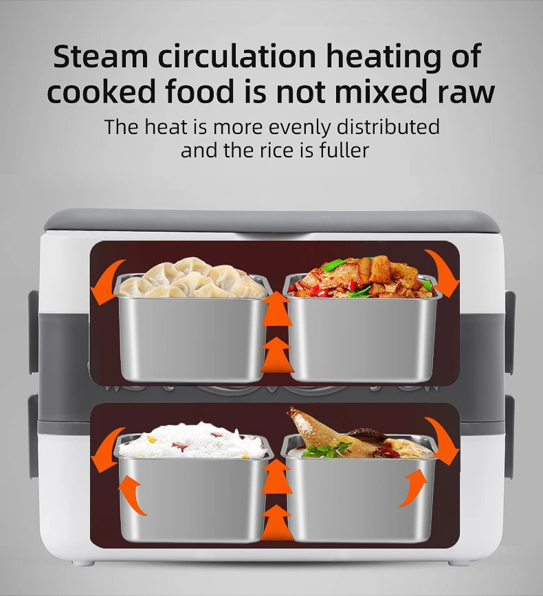Vente directe d'usine multifonctionnel 2L chauffage cuisson boîte à lunch 304 en acier inoxydable portable chauffé boîte à lunch