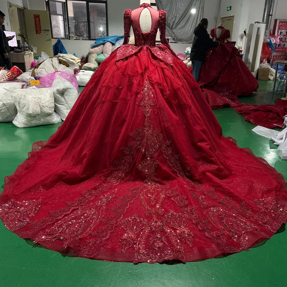 open lace back dress JIMENA RED RUCHED MESH LONG SLEEVE DRESS  Arelia's Dream