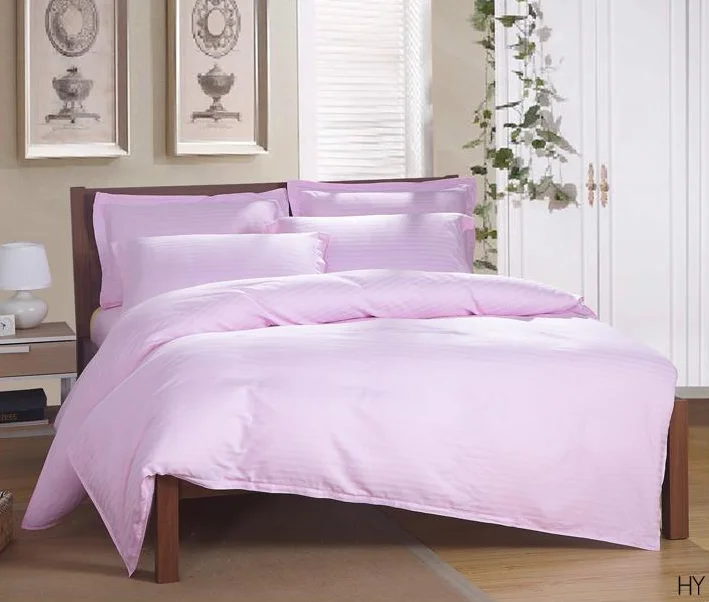 100% Cotton White Stripe Satin Bedding Set King Size Bedsheets Bedding Set for Hotel Woven 40 Disposable Solid Grade a QJ Sateen