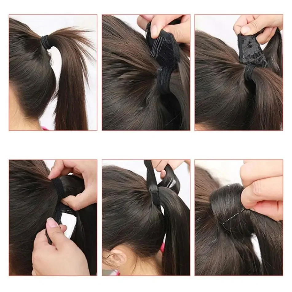 Coda di cavallo 100% capelli umani, europea, liscia, castano scuro, con clip, coda di cavallo, macchina per capelli Remy_voghion.com