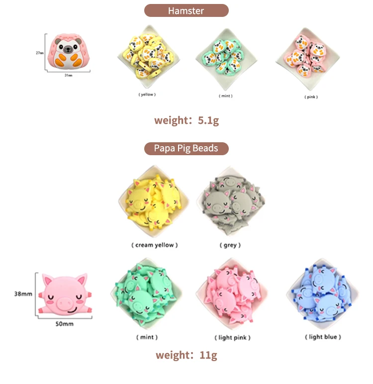 Character Teether Custom Shape Diy Character Silicone Teether Beads Clips Cartoon Animals ...