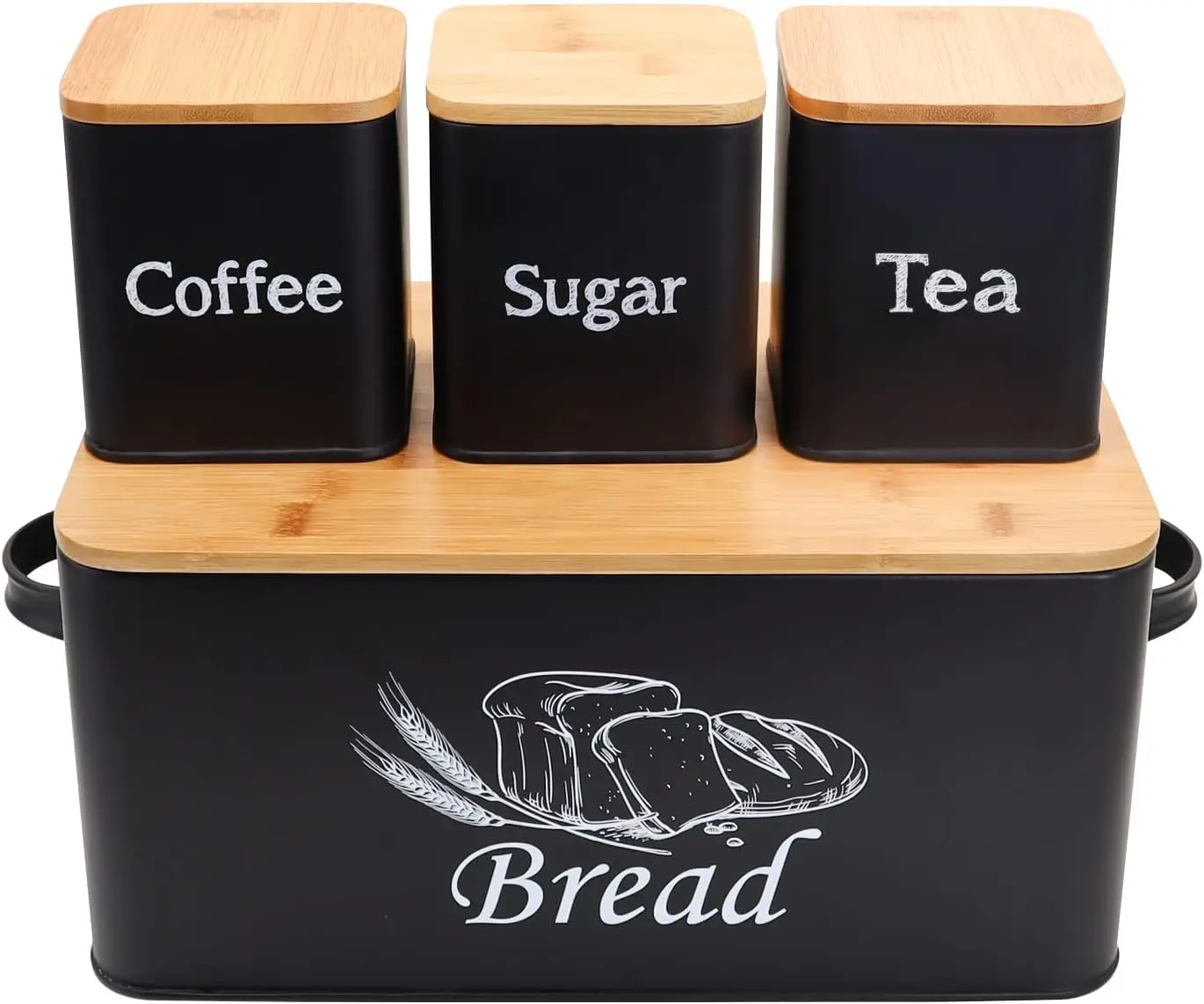 Kitchen Bread Bin With 3pcsjars Coffee Sugar Tea Can Pastry Storage