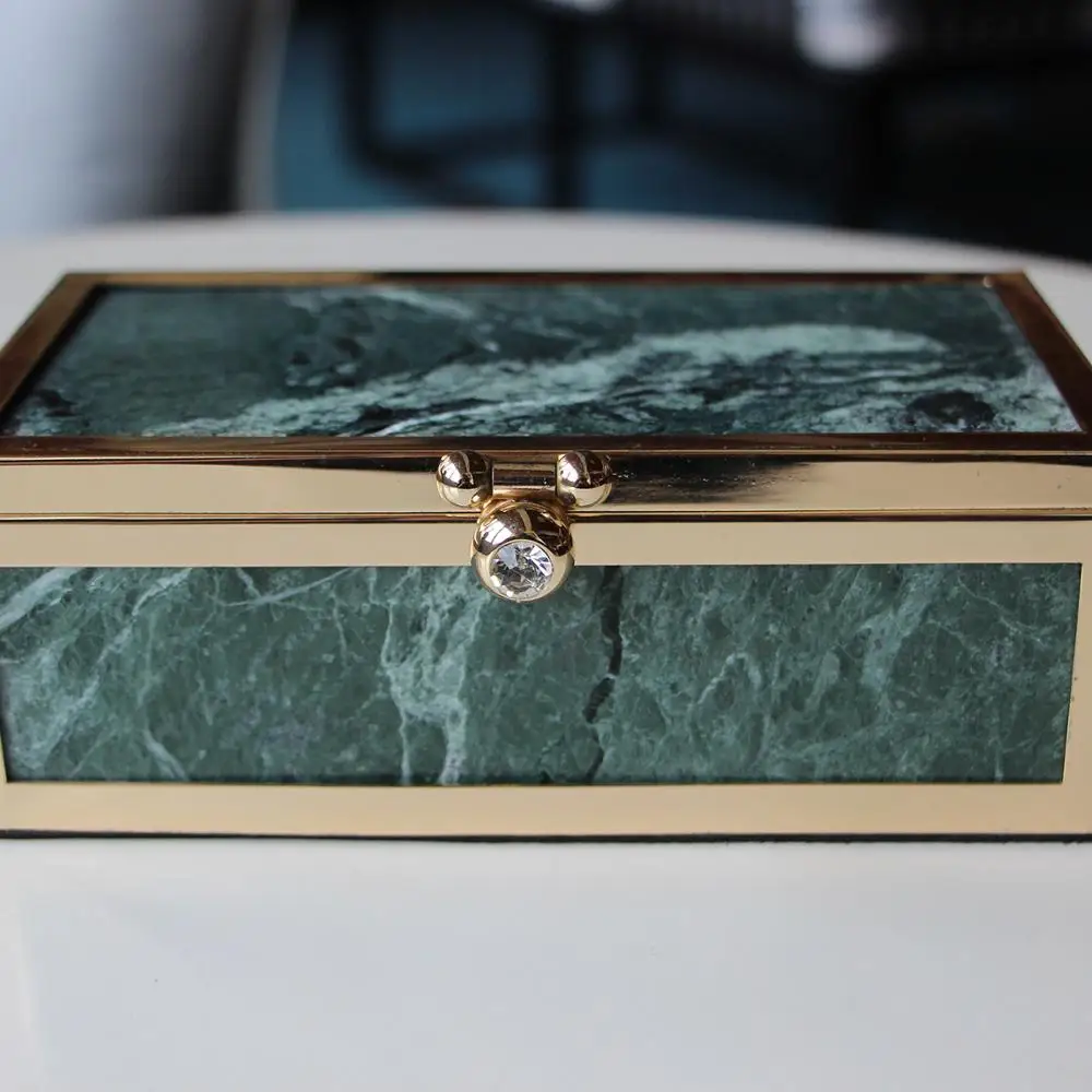 天然大理石盒子 & 礼品雕刻雕刻中国节日装饰和绿色与矩形形状情人节